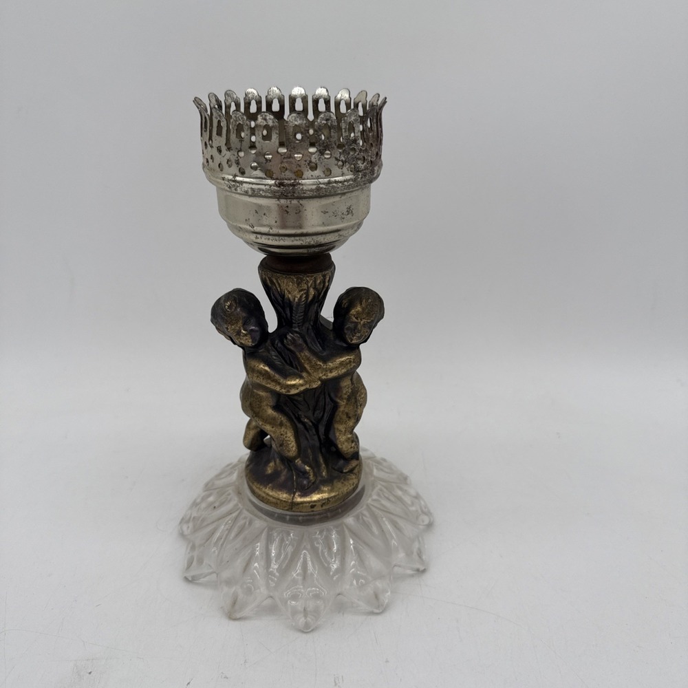 Vintage Cherub Candle Holder Gold Toned With Glass Globe 16" Tall